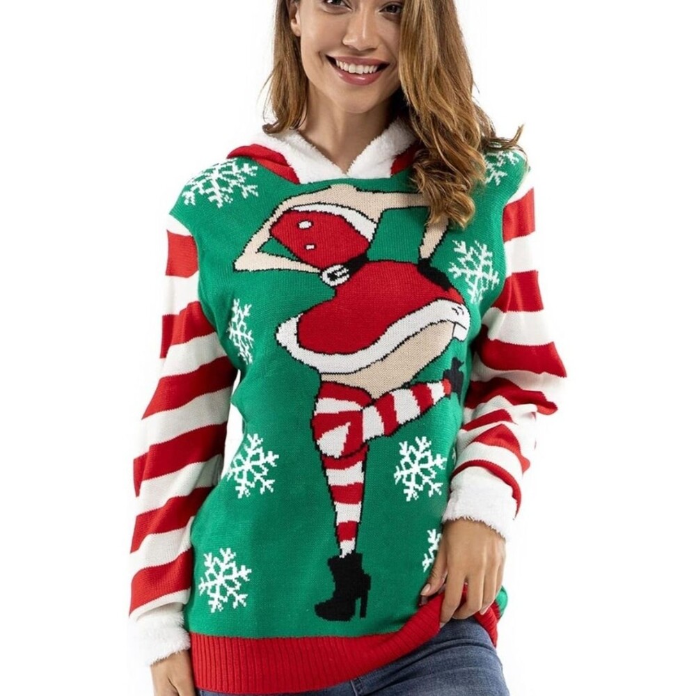 You Look Ugly Today Hooded Pin Up Christmas Sweater Size Large NWT